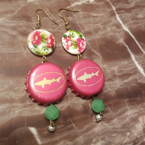 Dogfish Head Jewelry - Dogfish Head Floral Beer Earrings Handmade NEW